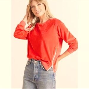 Sundry Anthropologie burnt orange y2k style velour crew neck sweater- size S